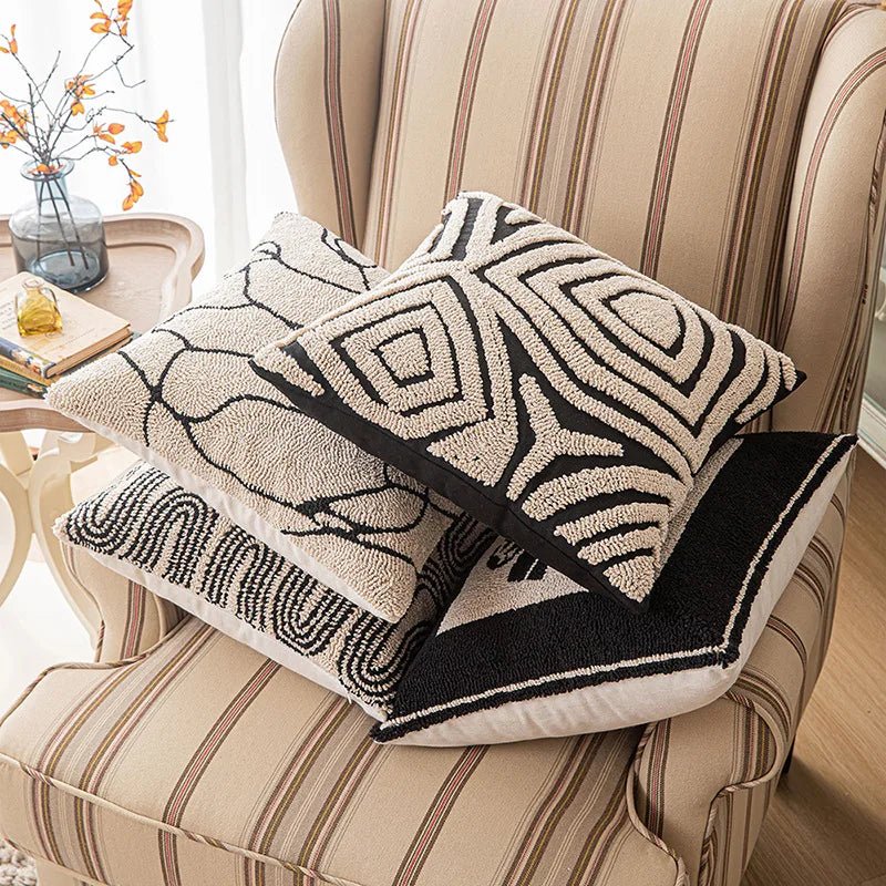 Virelle Maison - Housse de coussin tuftée en coton – Motif géométrique moderne | Virelle Maison