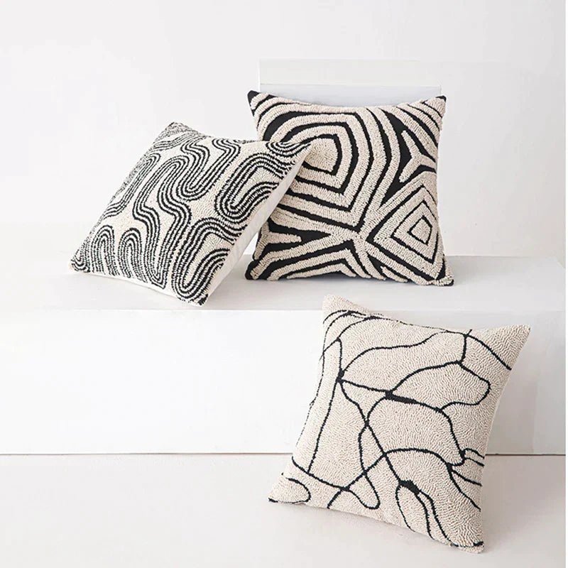 Virelle Maison - Housse de coussin tuftée en coton – Motif géométrique moderne | Virelle Maison