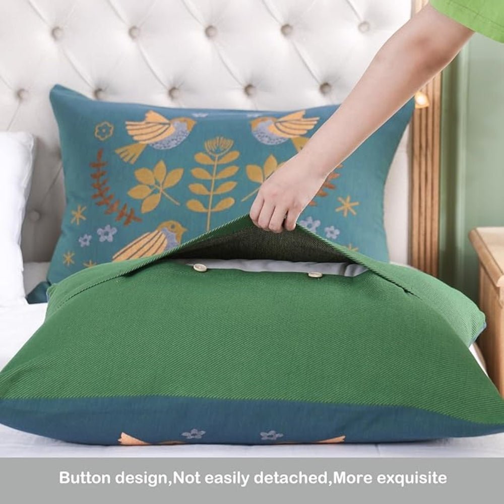 Virelle Maison - Housses de coussin en coton gaufré, motif oiseaux bohème | Virelle Maison