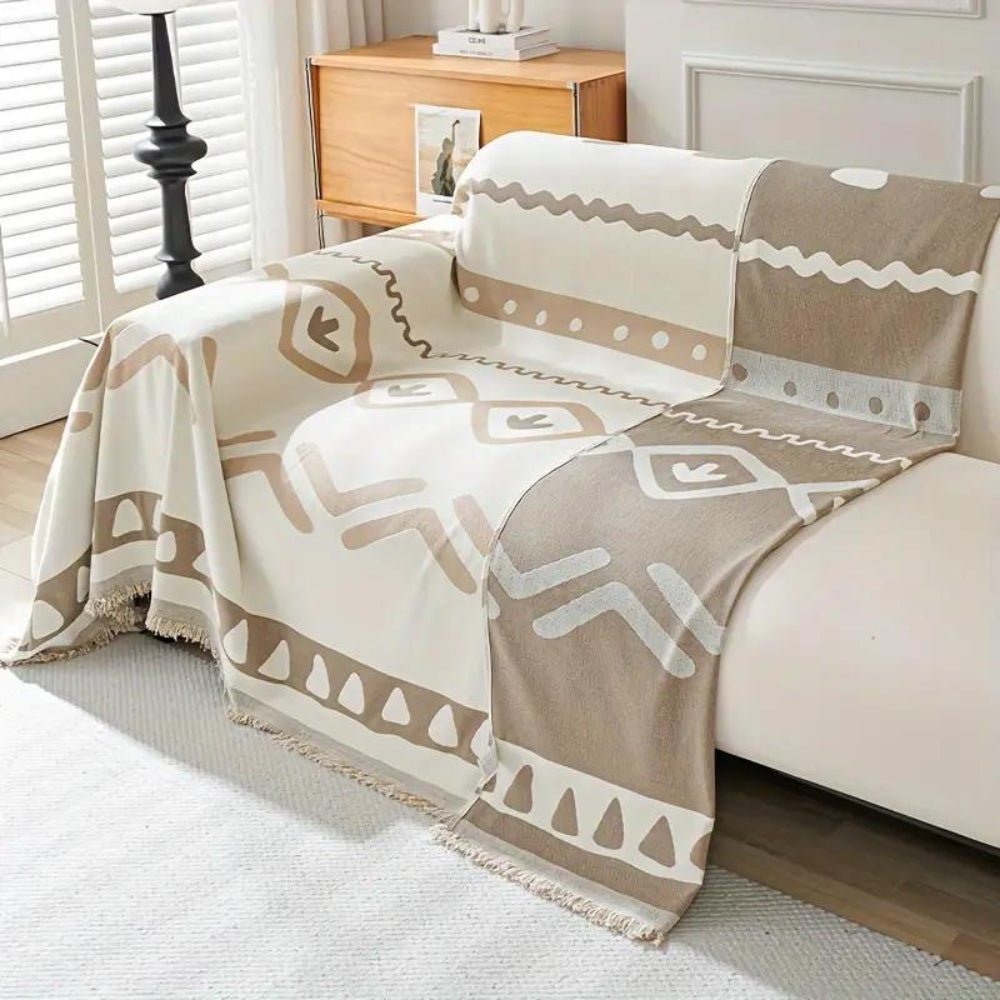 Virelle Maison - Jeté de canapé réversible en chenille douce, motif bohème | Virelle Maison