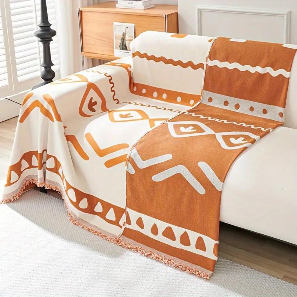 Virelle Maison - Jeté de canapé réversible en chenille douce, motif bohème | Virelle Maison