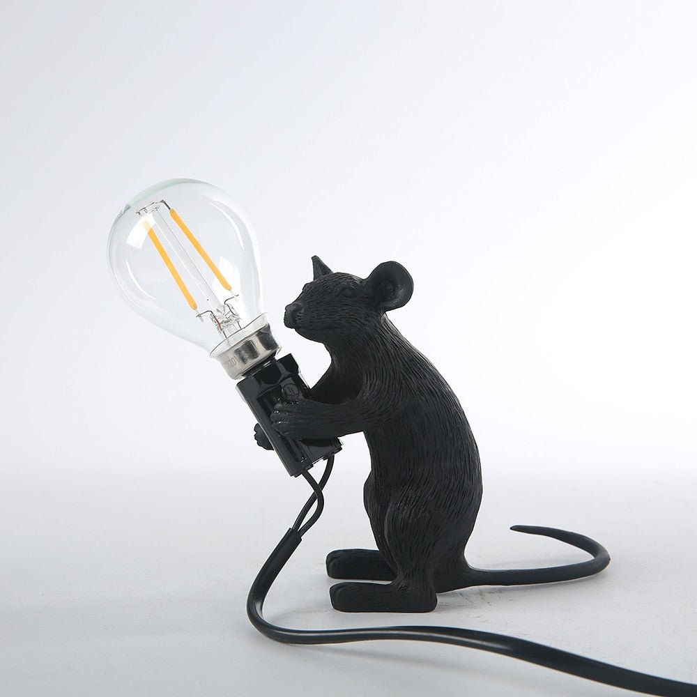Virelle Maison - Lampe de table décorative en résine en forme de souris avec ampoule LED