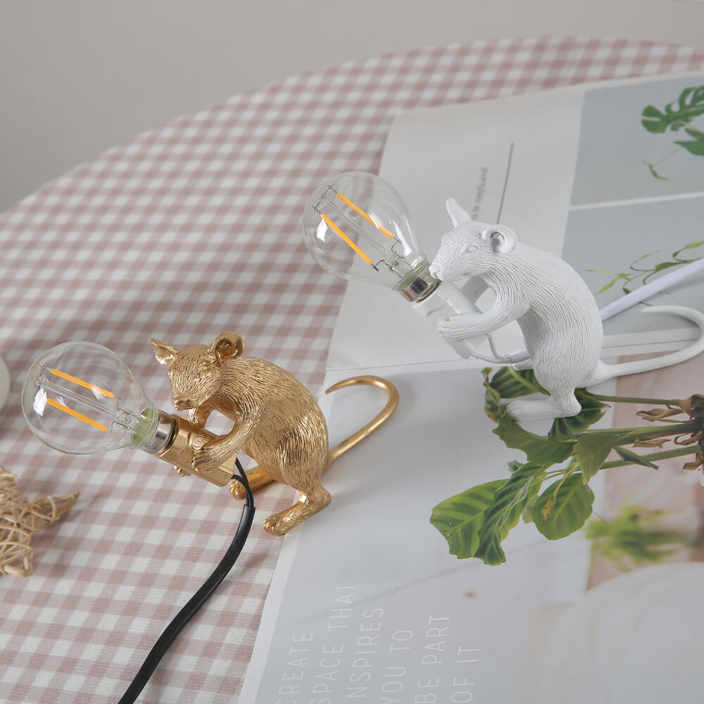 Virelle Maison - Lampe de table décorative en résine en forme de souris avec ampoule LED