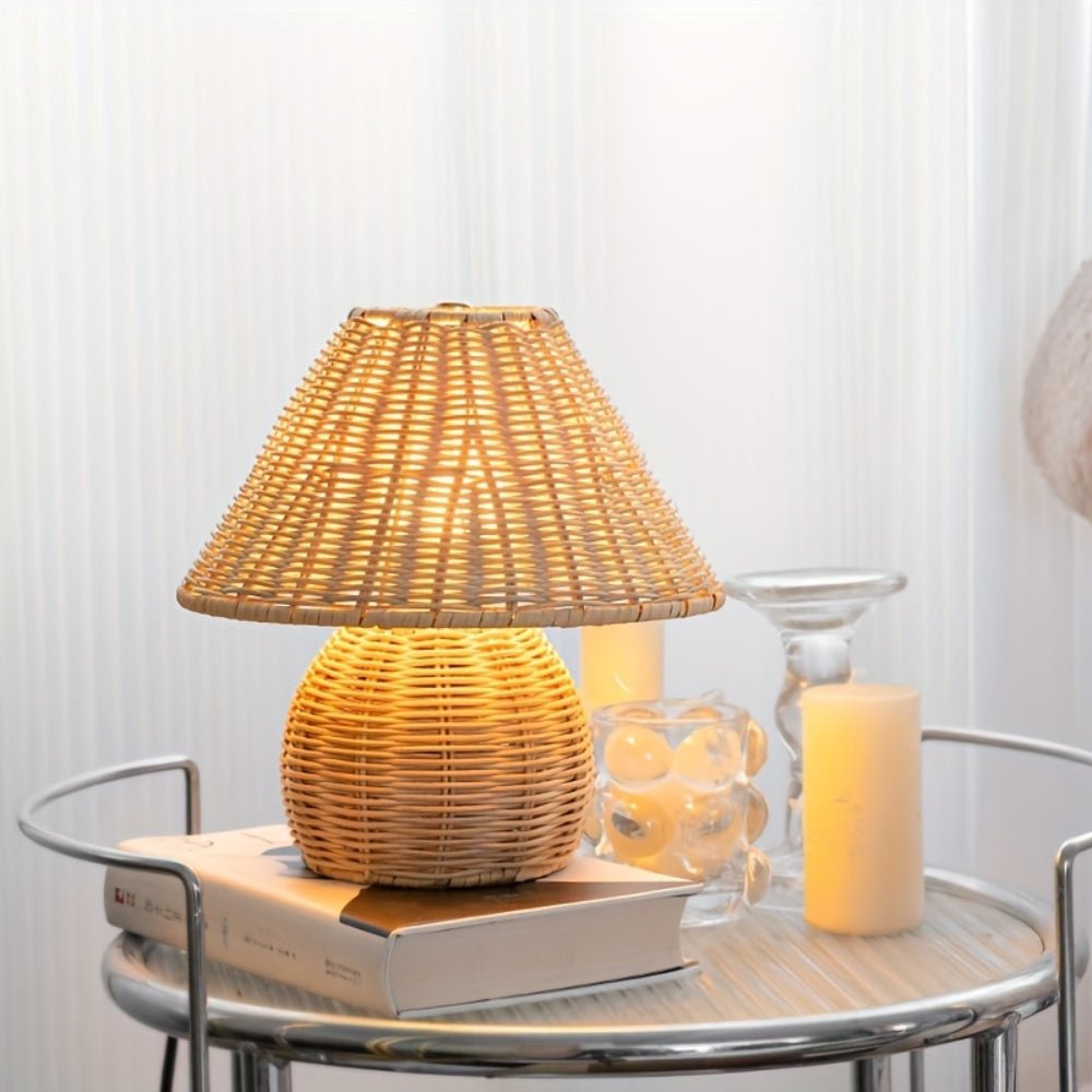 Virelle Maison - Lampe de table en rotin tressé avec abat - jour en bambou naturel