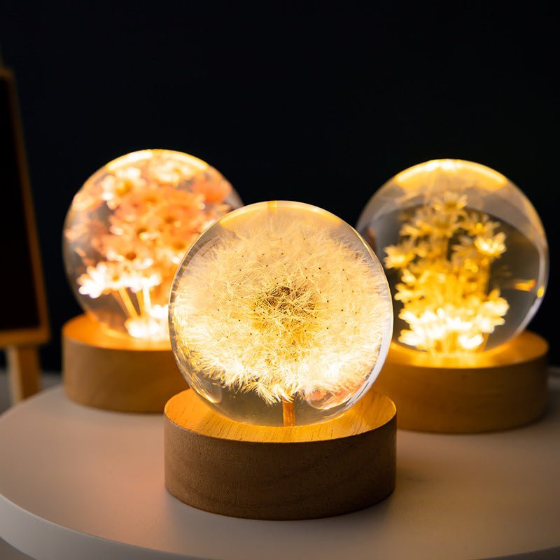 Virelle Maison - Lampe décorative boule en cristal et socle en bois | Virelle Maison