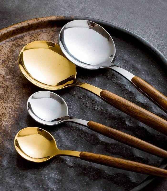 Virelle Maison - Ménagère en acier inoxydable brossé – Détails bois naturel | Virelle Maison