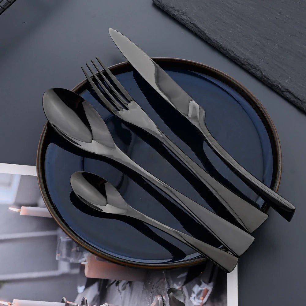 Virelle Maison - Ménagère en acier inoxydable noir mat – Finition moderne | Virelle Maison