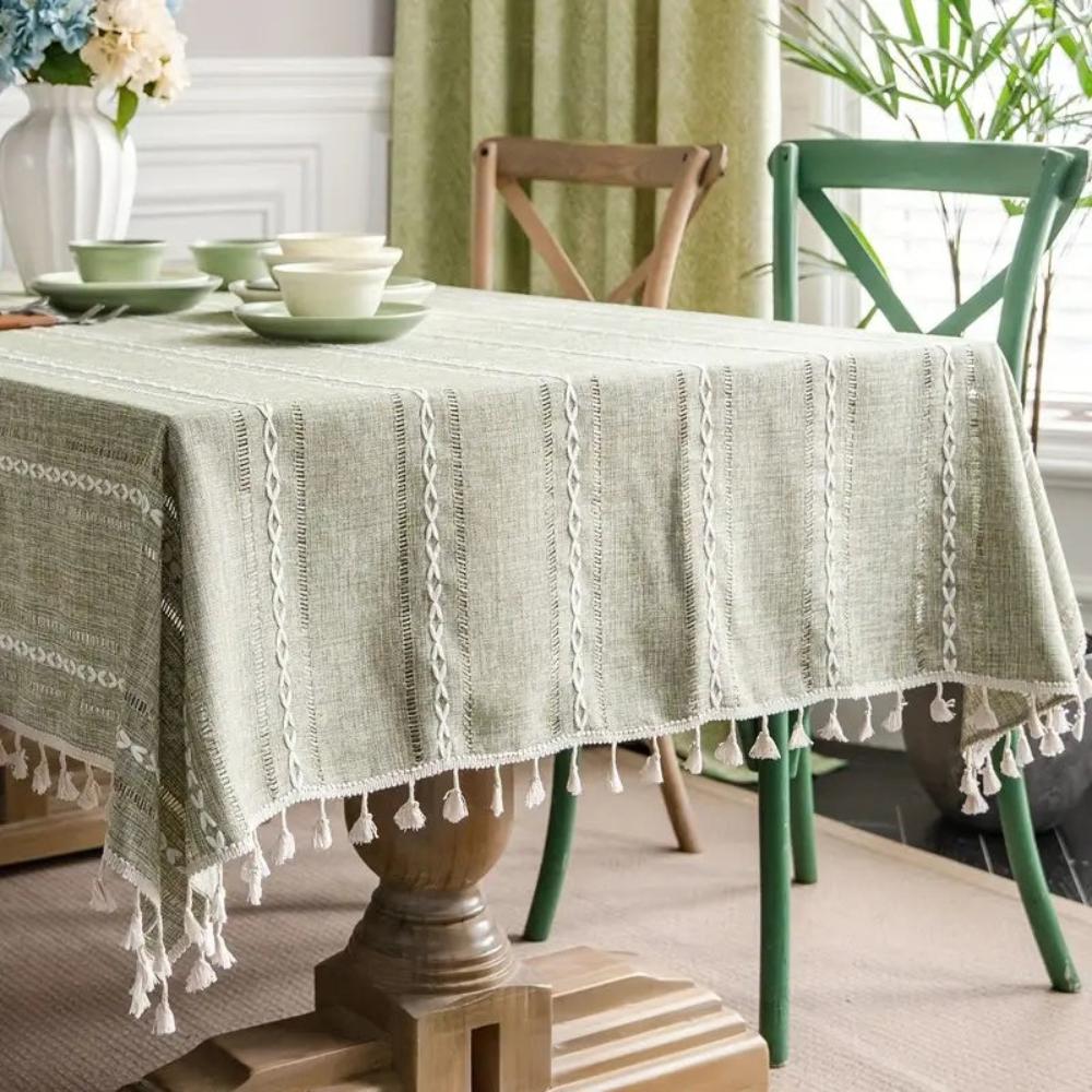 Virelle Maison - Nappe coton - lin rayée brodée | Virelle Maison