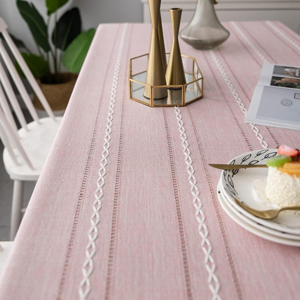 Virelle Maison - Nappe coton - lin rayée brodée | Virelle Maison