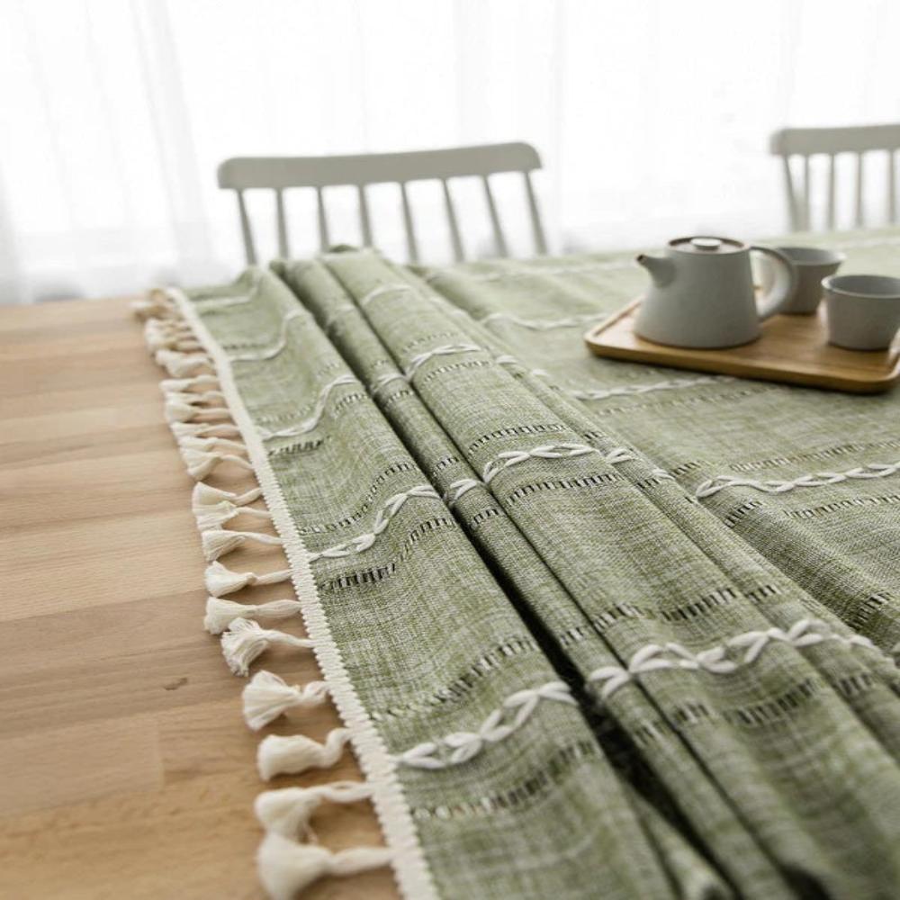 Virelle Maison - Nappe coton - lin rayée brodée | Virelle Maison