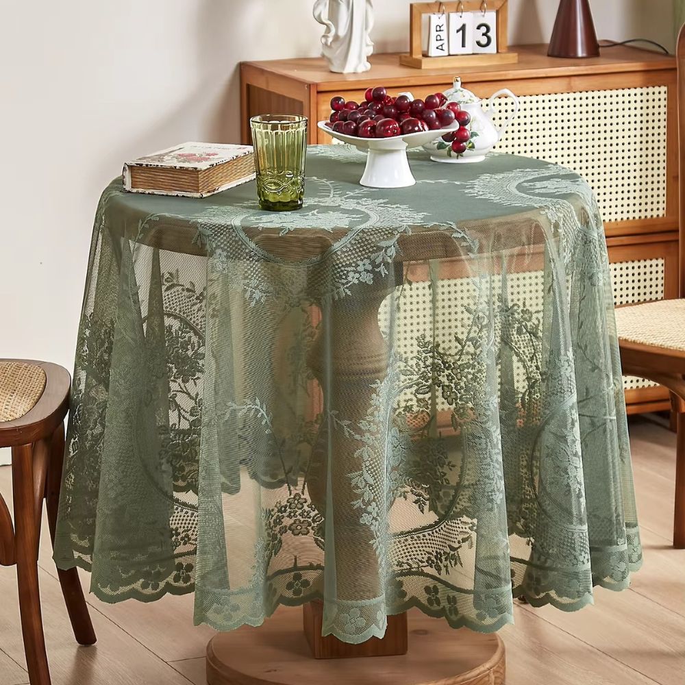 Virelle Maison - Nappe ronde ajourée en dentelle florale translucide