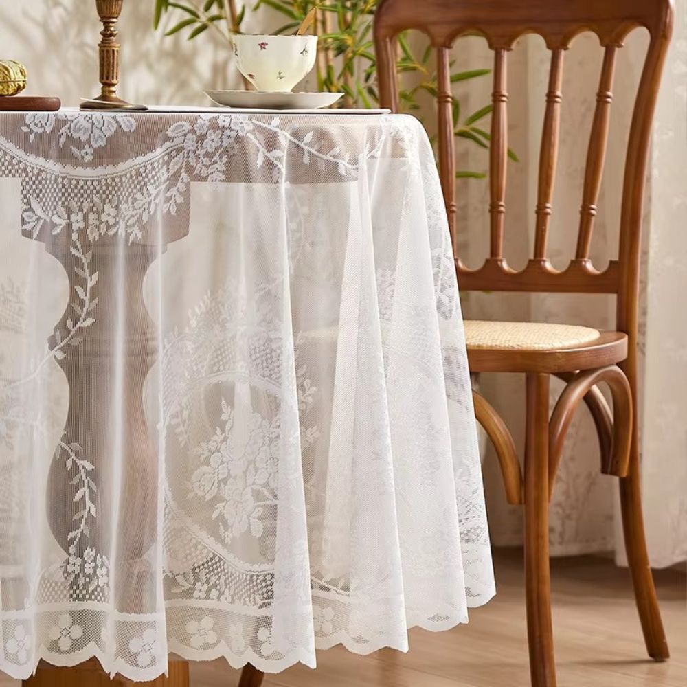 Virelle Maison - Nappe ronde ajourée en dentelle florale translucide