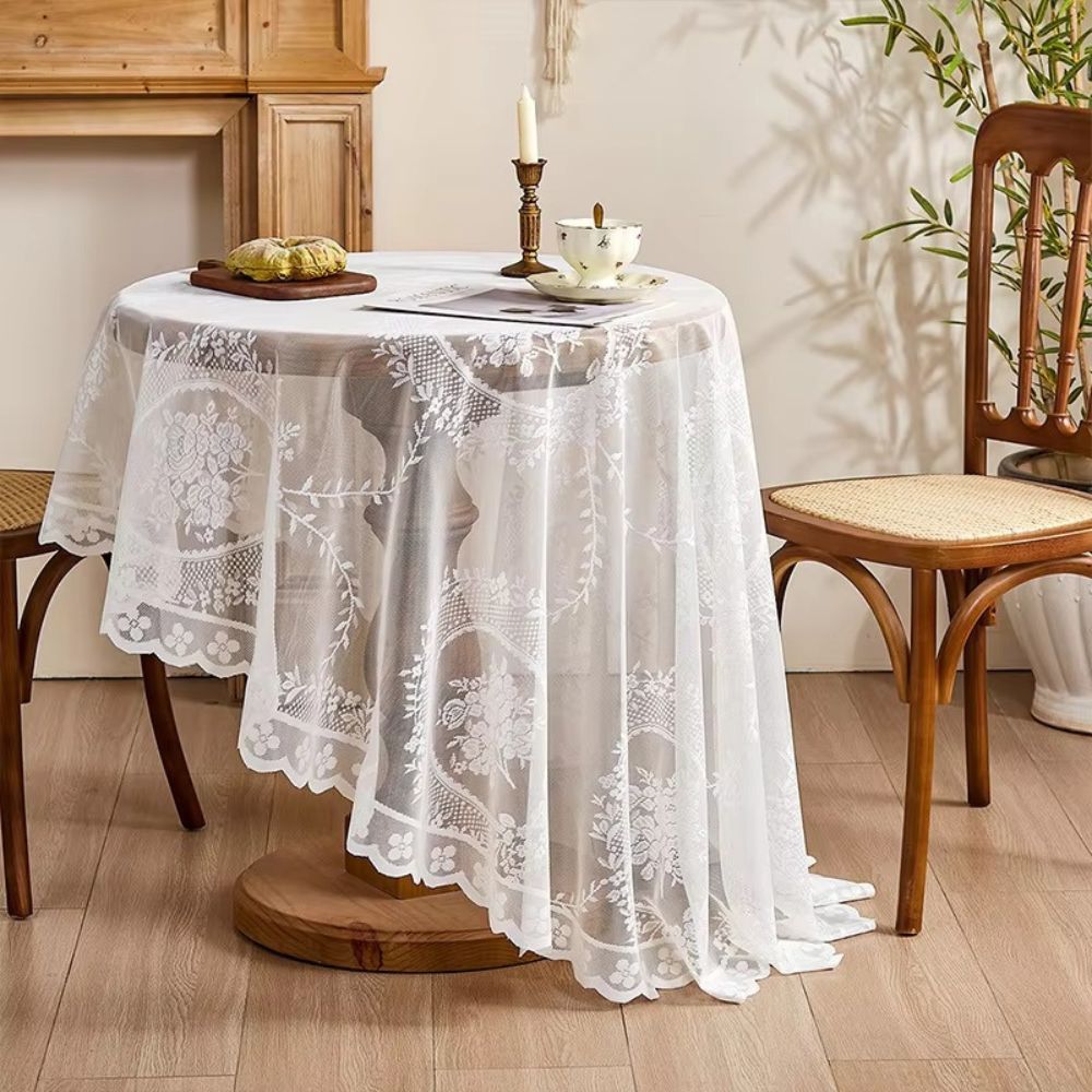 Virelle Maison - Nappe ronde ajourée en dentelle florale translucide