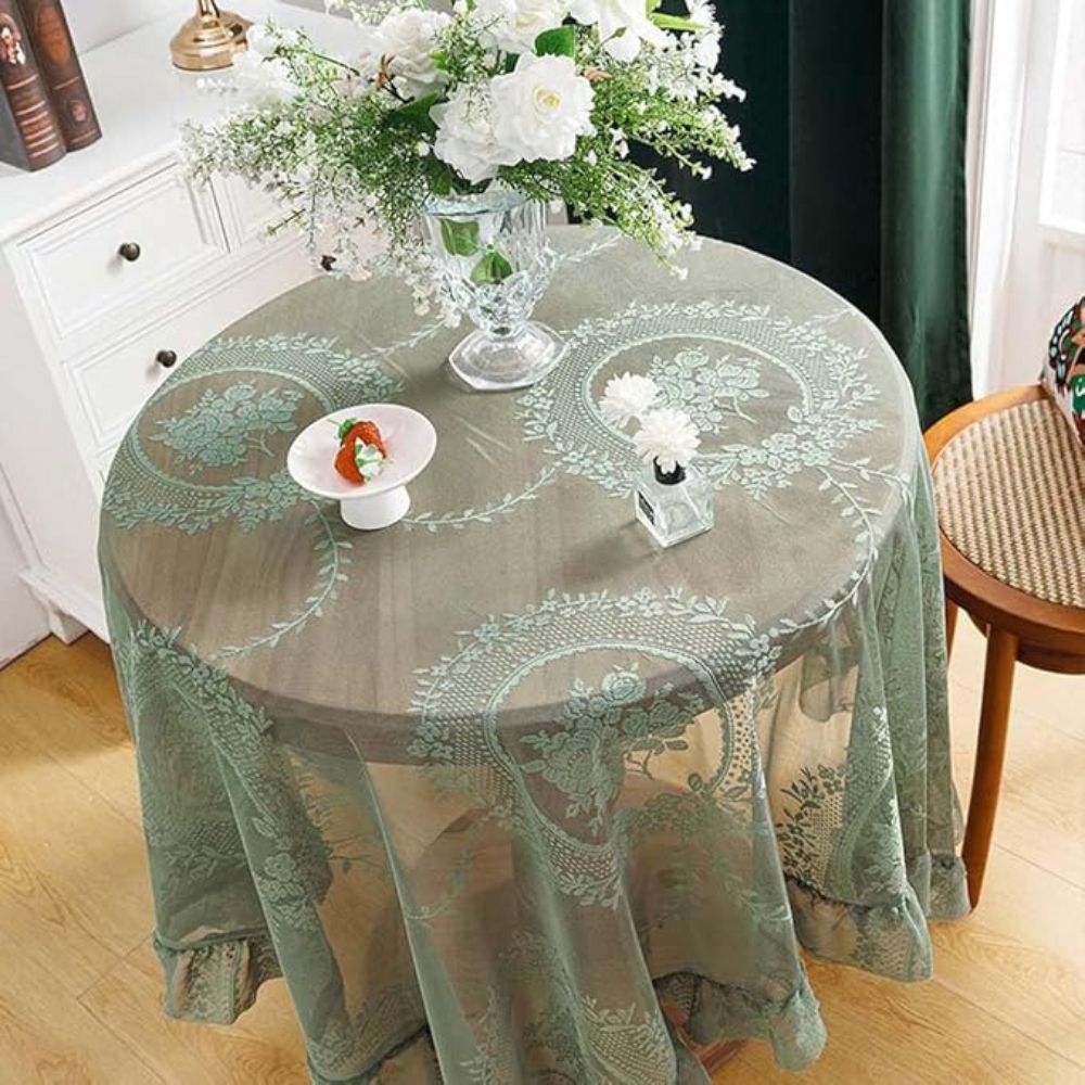 Virelle Maison - Nappe ronde ajourée en dentelle florale translucide