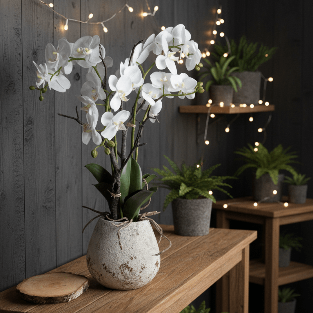 Virelle Maison - Orchidée artificielle blanche avec pot en pierre naturelle | Virelle Maison
