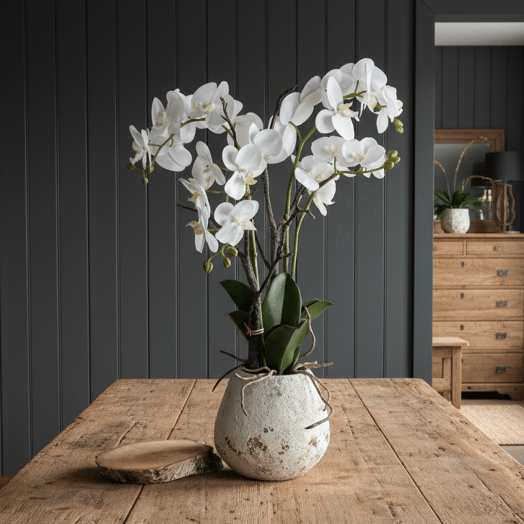 Virelle Maison - Orchidée artificielle blanche avec pot en pierre naturelle | Virelle Maison