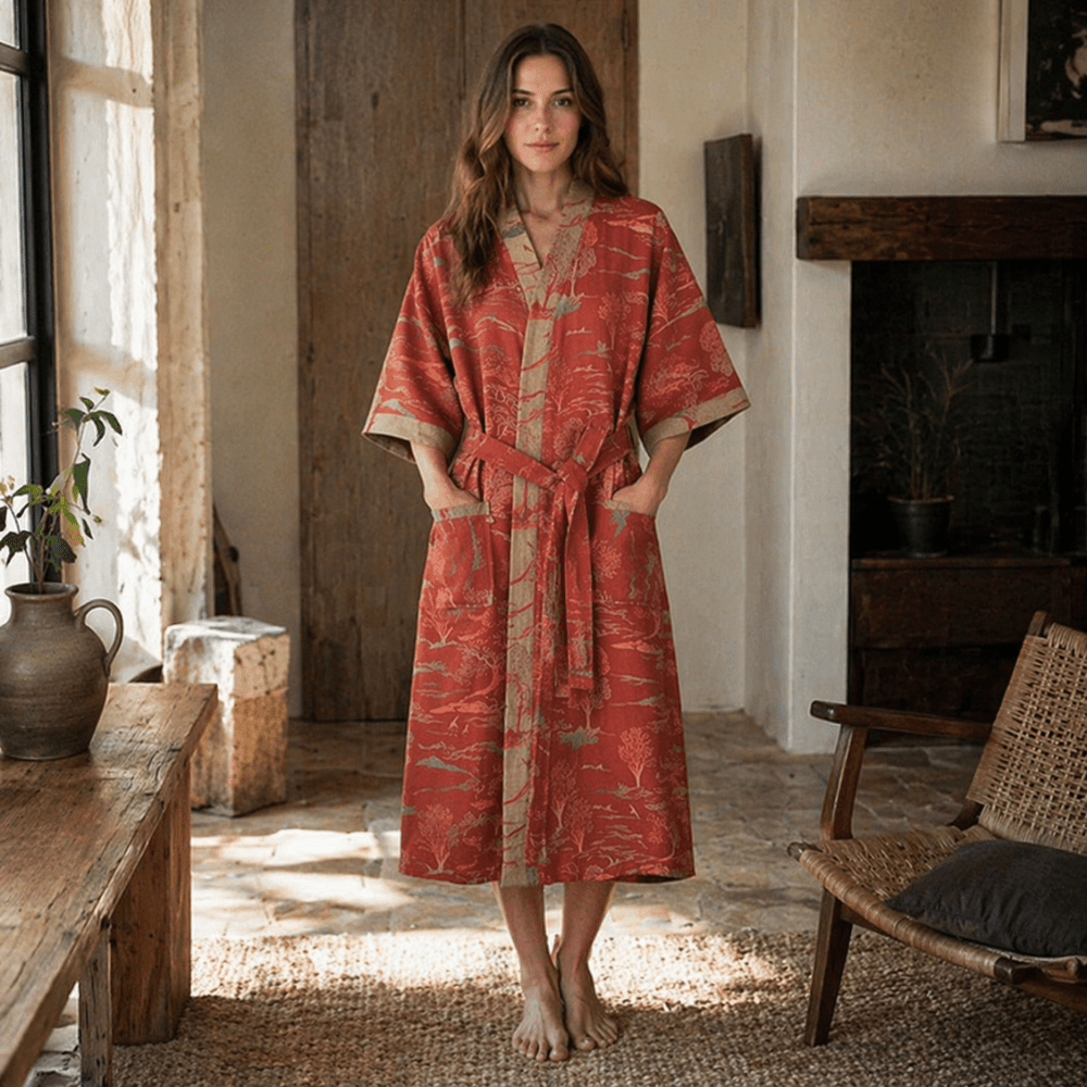 Virelle Maison - Peignoir kimono en coton léger à double gaze | Virelle Maison