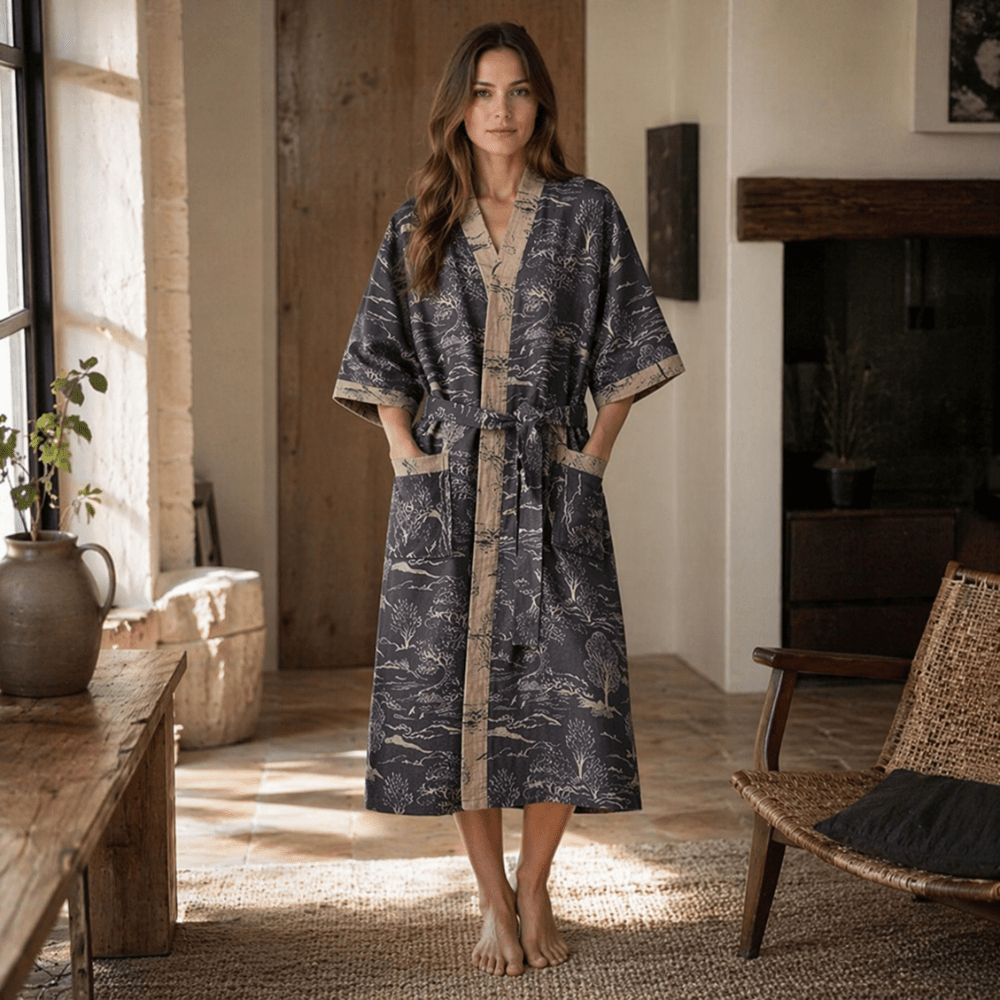 Virelle Maison - Peignoir kimono en coton léger à double gaze | Virelle Maison