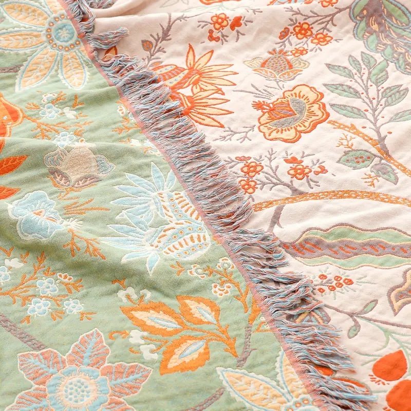 Virelle Maison - Plaid bohème en coton à motif floral tissé | Virelle Maison