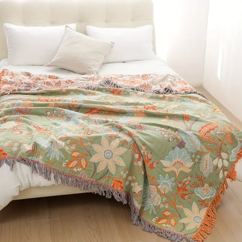 Virelle Maison - Plaid bohème en coton à motif floral tissé | Virelle Maison