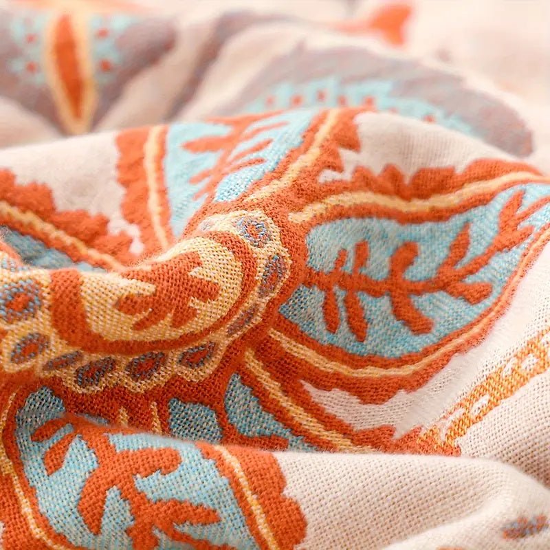 Virelle Maison - Plaid bohème en coton à motif floral tissé | Virelle Maison