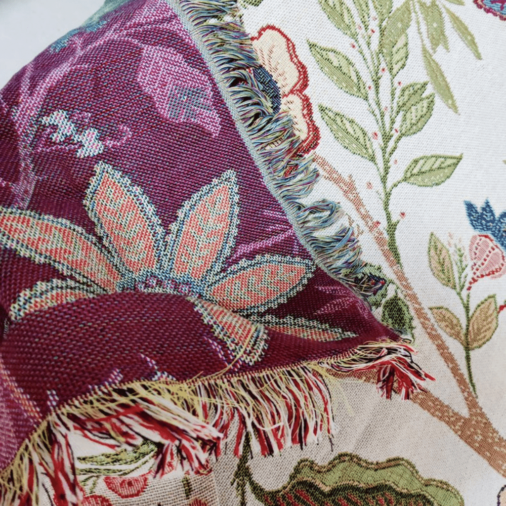 Virelle Maison - Plaid décoratif à fleurs tissées avec franges rustiques | Virelle Maison