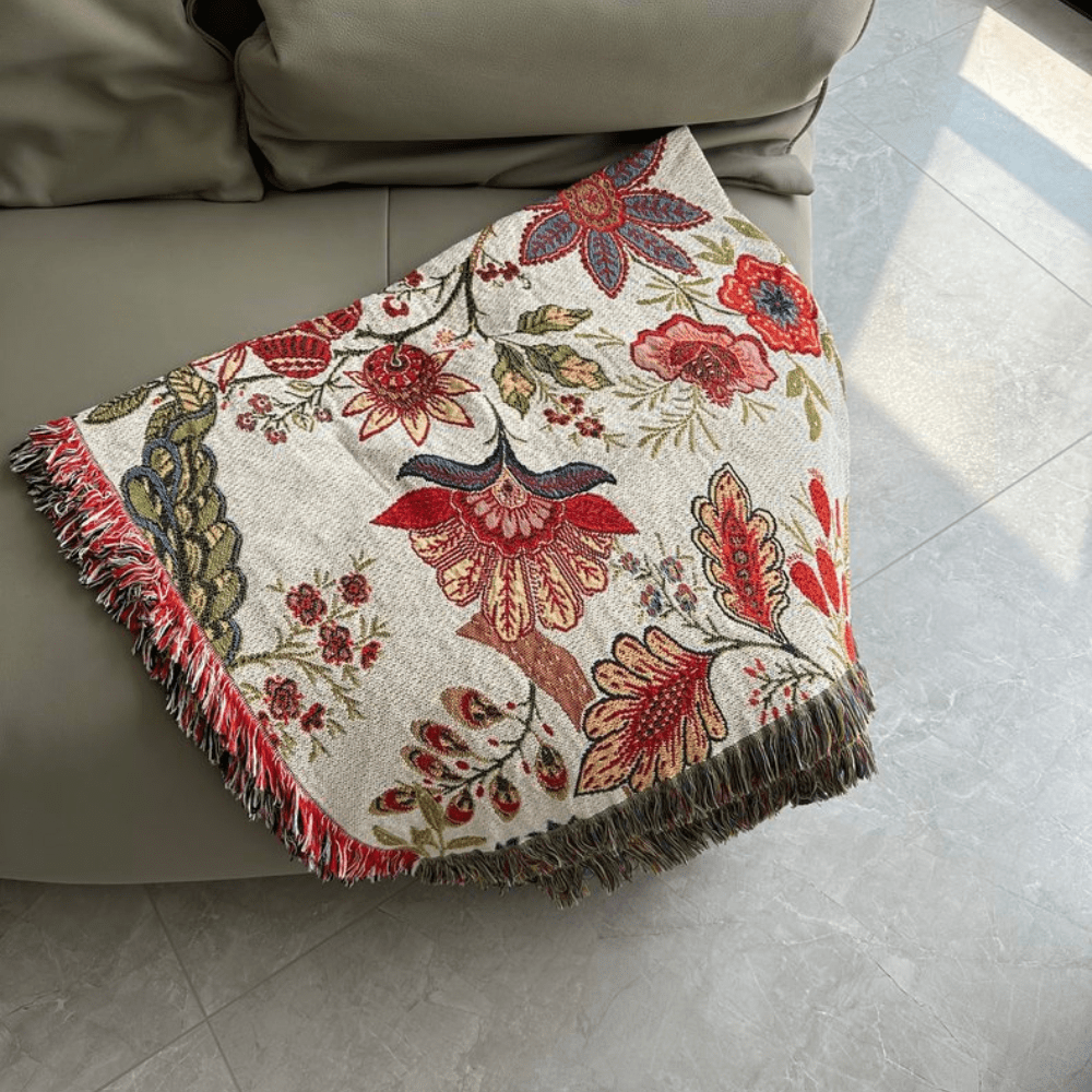 Virelle Maison - Plaid décoratif à fleurs tissées avec franges rustiques | Virelle Maison