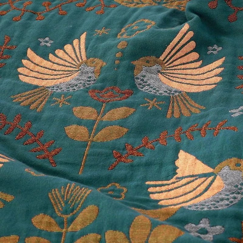 Virelle Maison - Plaid réversible en coton tissé à motif oiseaux scandinaves | Virelle Maison