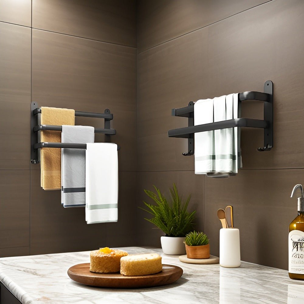 Virelle Maison - Porte - serviettes mural en aluminium noir à design gain de place | Virelle Maison