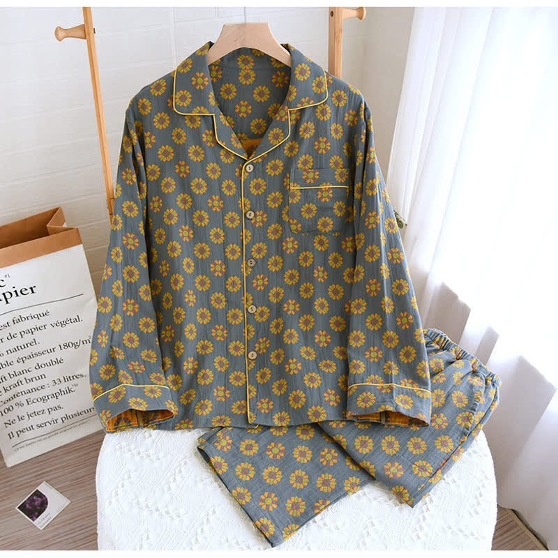 Virelle Maison - Pyjama en coton à motif tournesol pour homme et femme | Virelle Maison