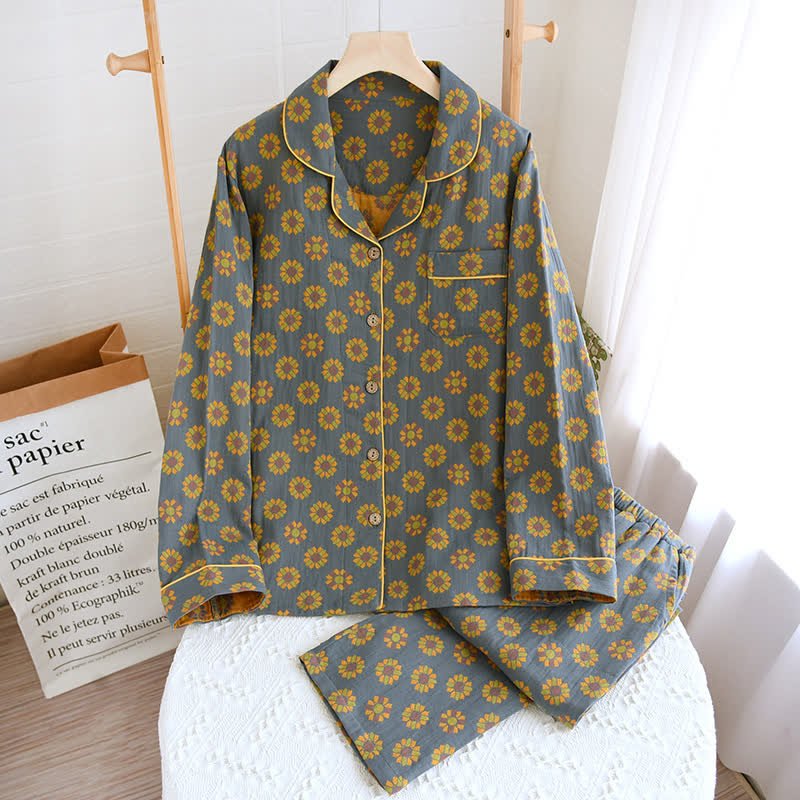 Virelle Maison - Pyjama en coton à motif tournesol pour homme et femme | Virelle Maison