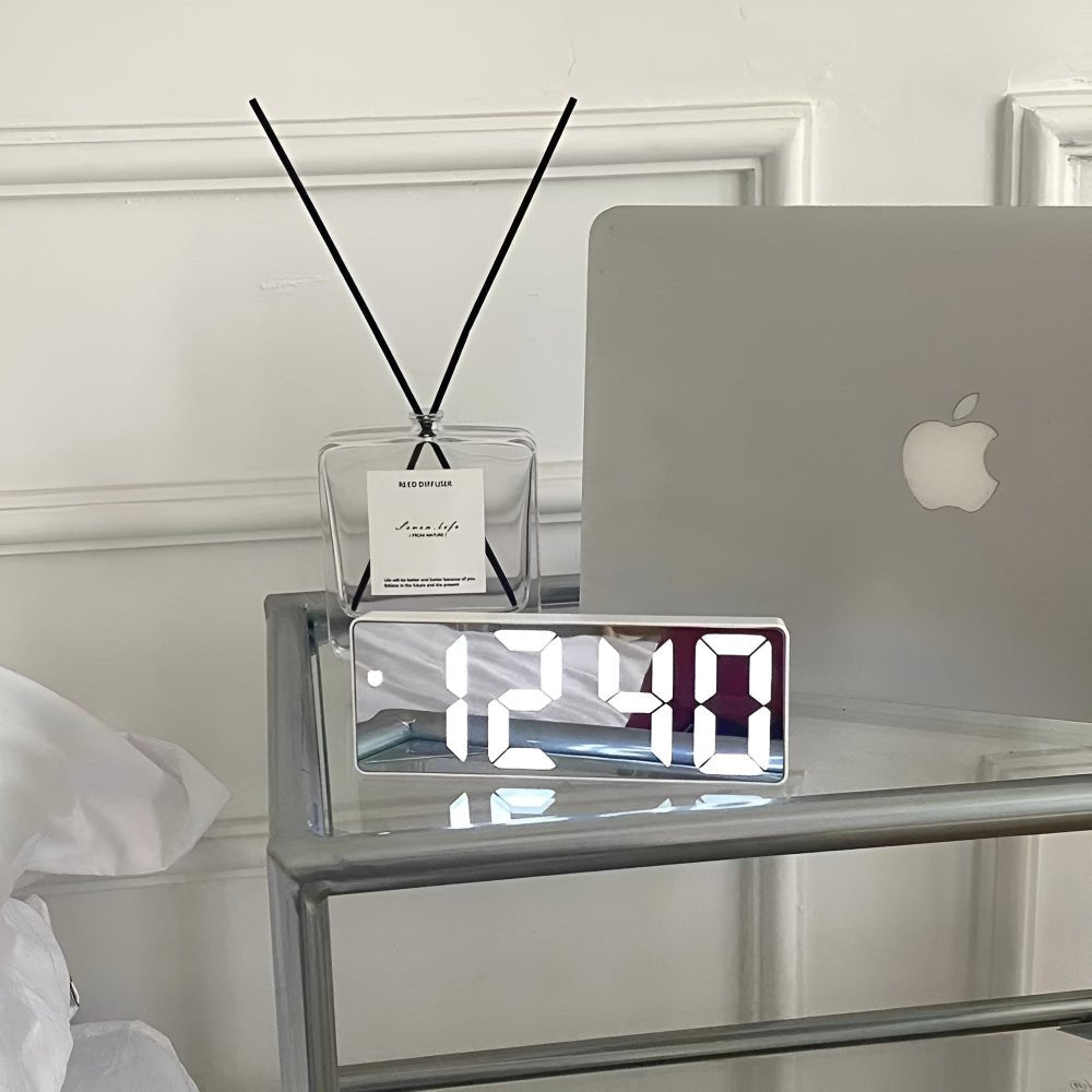 Virelle Maison - Réveil numérique miroir LED design minimaliste en ABS