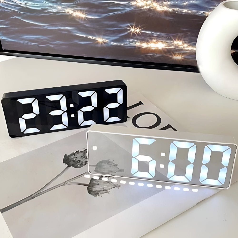 Virelle Maison - Réveil numérique miroir LED design minimaliste en ABS
