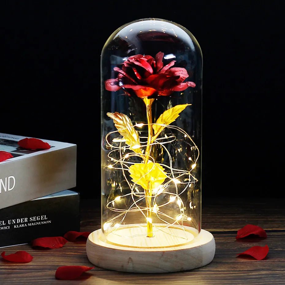 Virelle Maison - Rose préservée sous cloche en verre avec éclairage LED | Virelle Maison