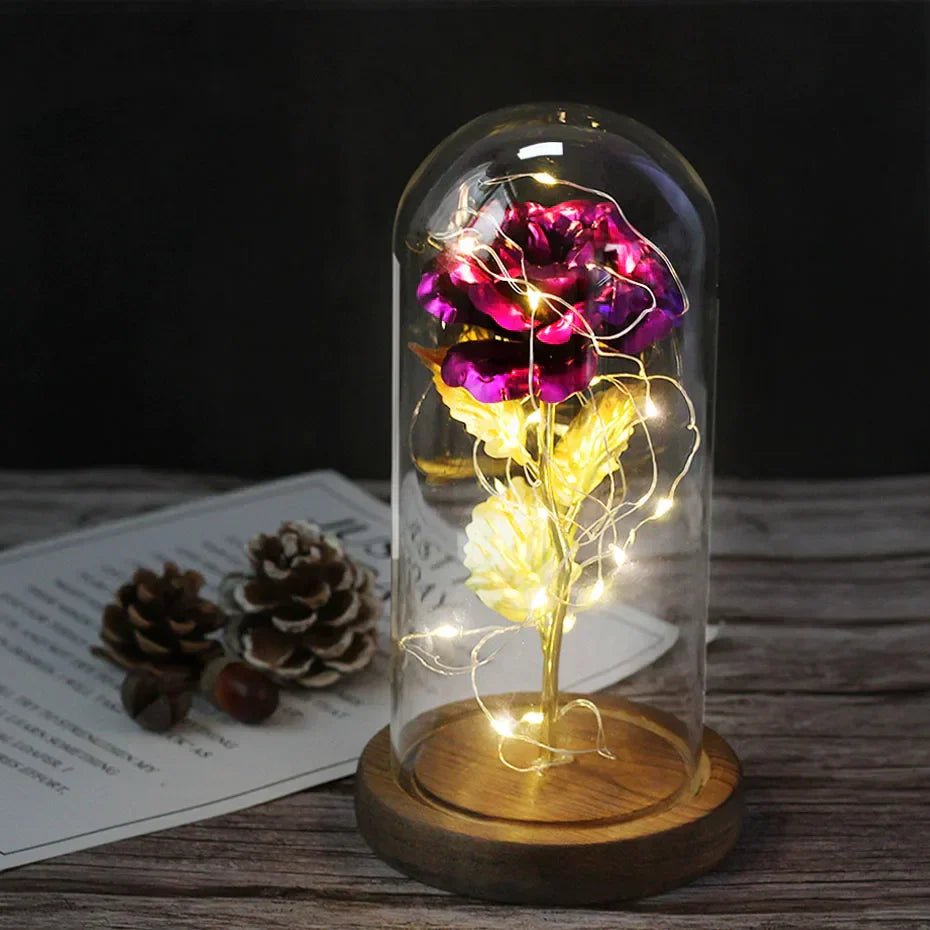 Virelle Maison - Rose préservée sous cloche en verre avec éclairage LED | Virelle Maison