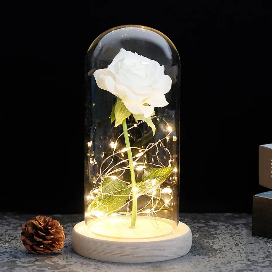 Virelle Maison - Rose préservée sous cloche en verre avec éclairage LED | Virelle Maison