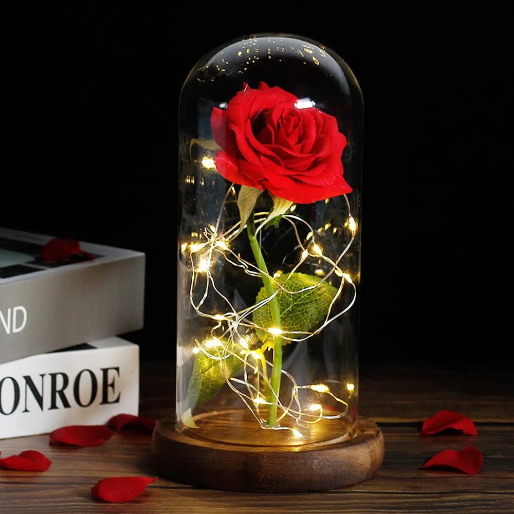 Virelle Maison - Rose préservée sous cloche en verre avec éclairage LED | Virelle Maison
