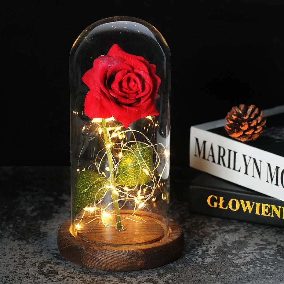 Virelle Maison - Rose préservée sous cloche en verre avec éclairage LED | Virelle Maison