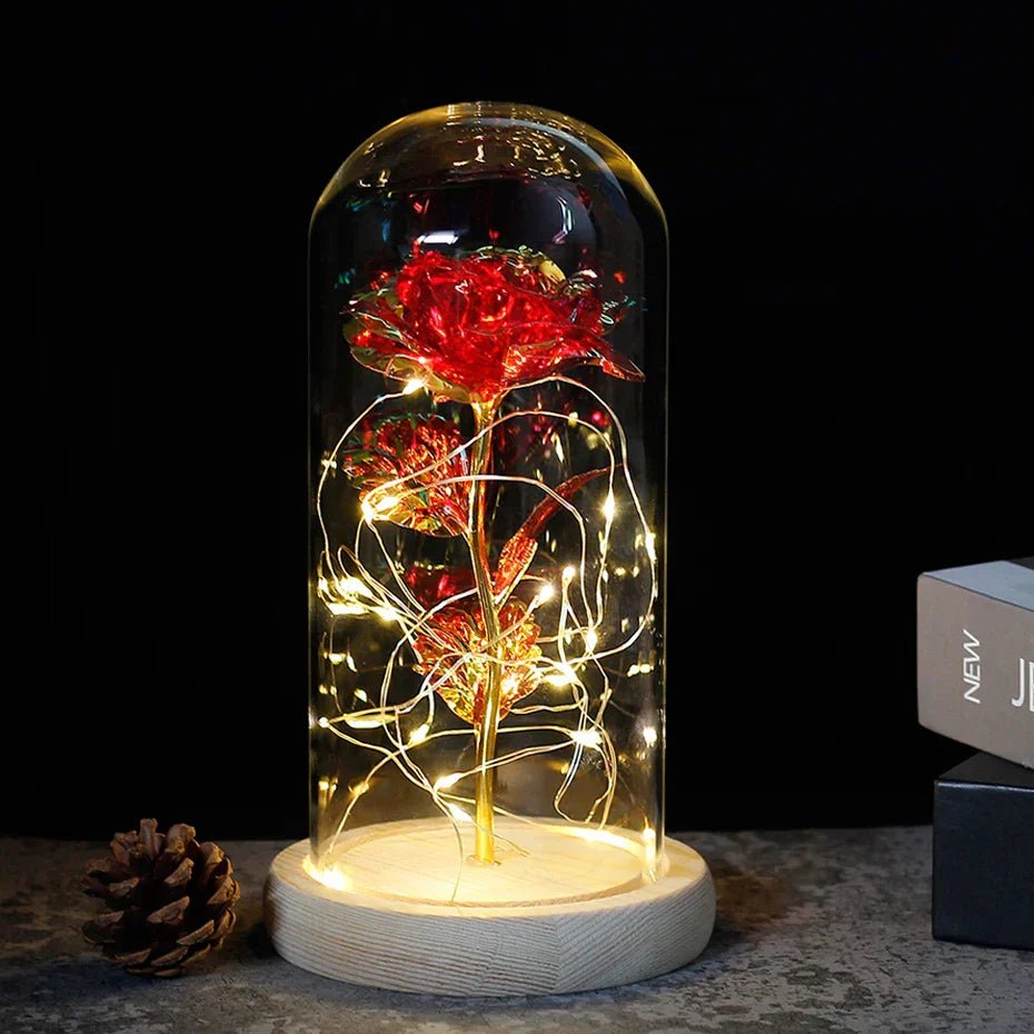 Virelle Maison - Rose préservée sous cloche en verre avec éclairage LED | Virelle Maison