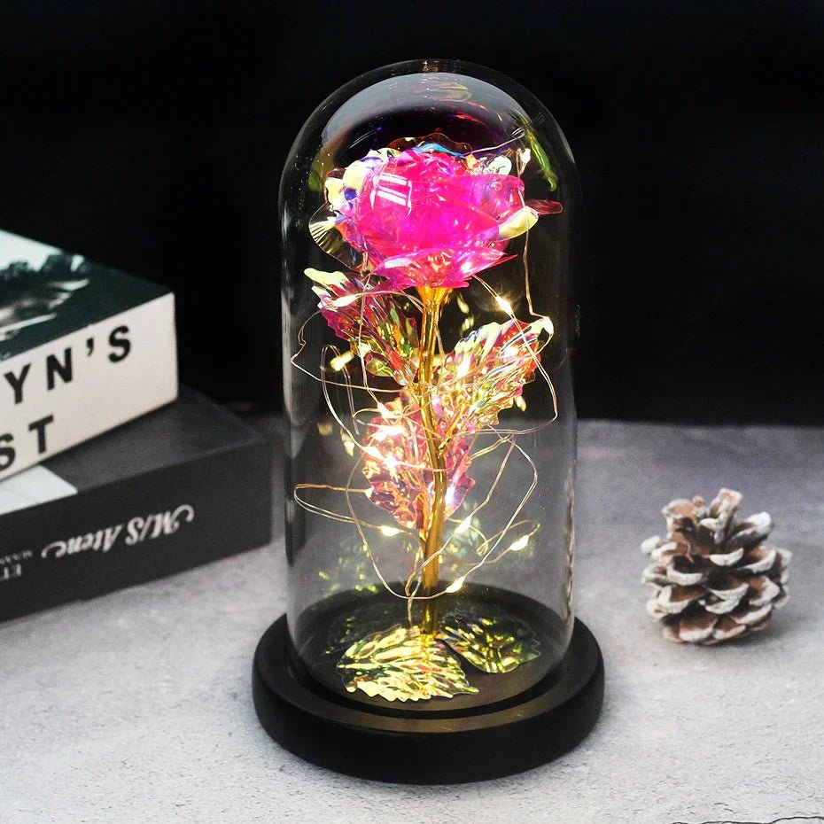 Virelle Maison - Rose préservée sous cloche en verre avec éclairage LED | Virelle Maison