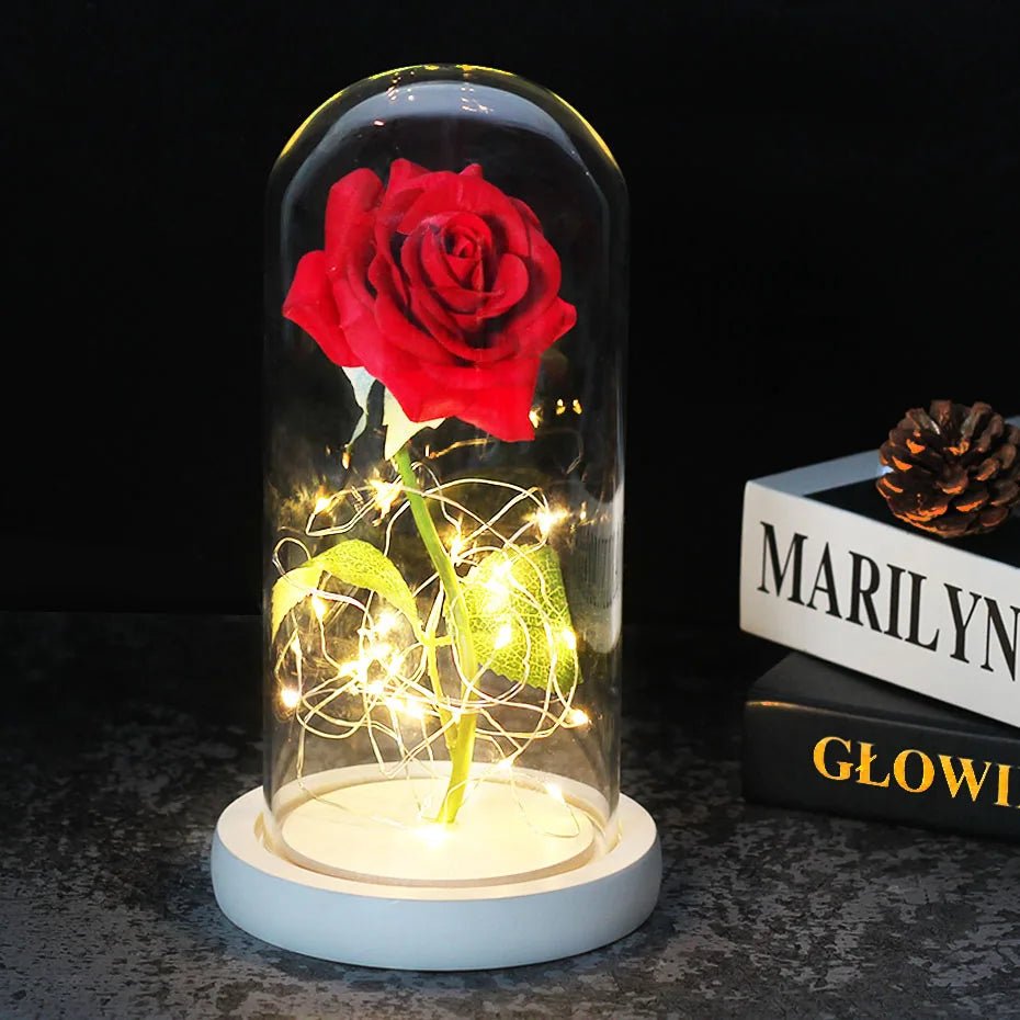 Virelle Maison - Rose préservée sous cloche en verre avec éclairage LED | Virelle Maison