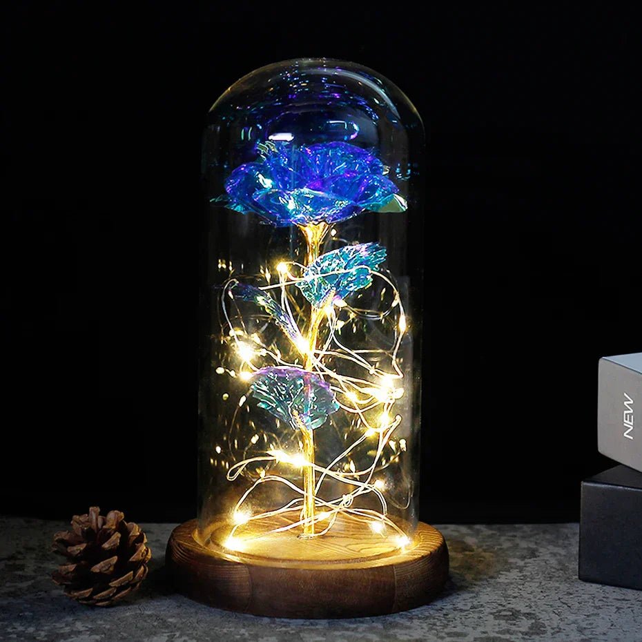 Virelle Maison - Rose préservée sous cloche en verre avec éclairage LED | Virelle Maison