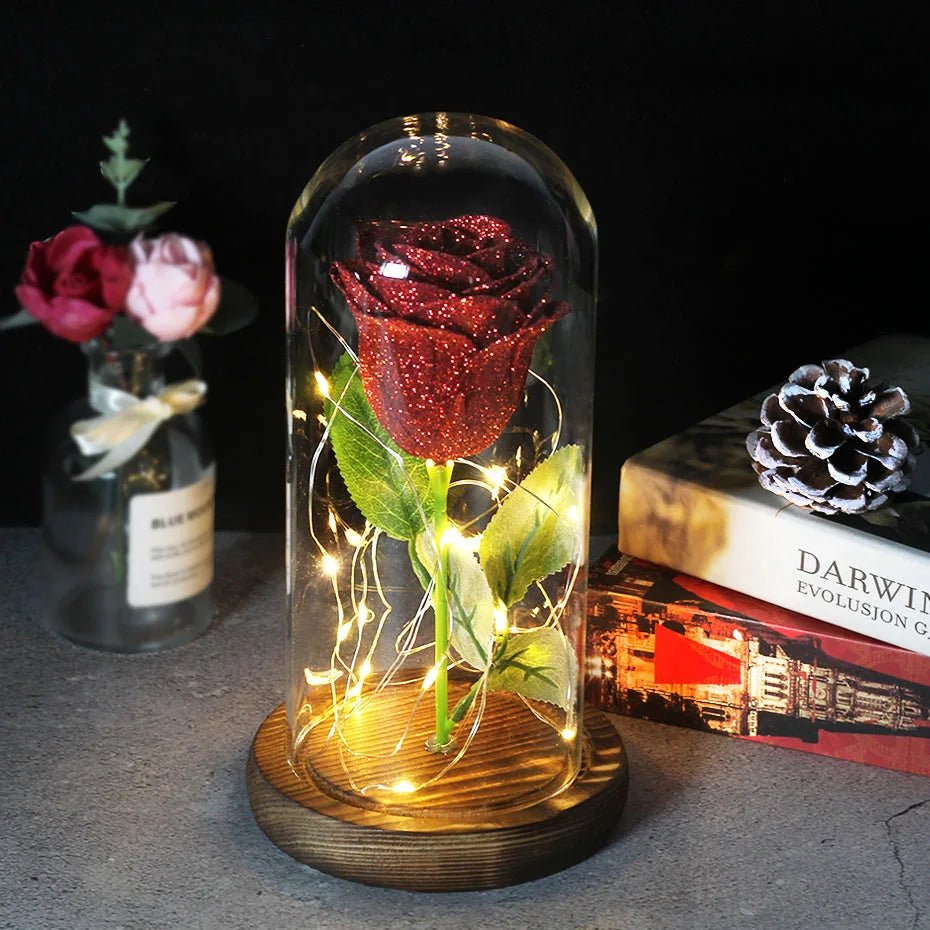 Virelle Maison - Rose préservée sous cloche en verre avec éclairage LED | Virelle Maison