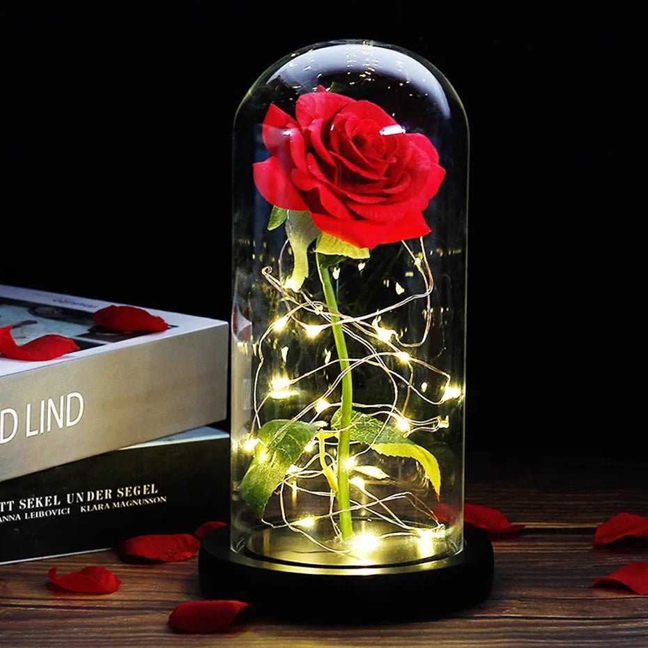 Virelle Maison - Rose préservée sous cloche en verre avec éclairage LED | Virelle Maison