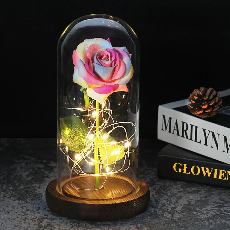 Virelle Maison - Rose préservée sous cloche en verre avec éclairage LED | Virelle Maison