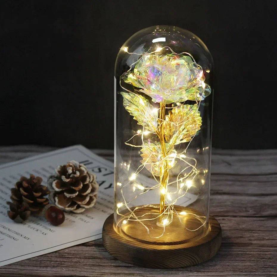Virelle Maison - Rose préservée sous cloche en verre avec éclairage LED | Virelle Maison