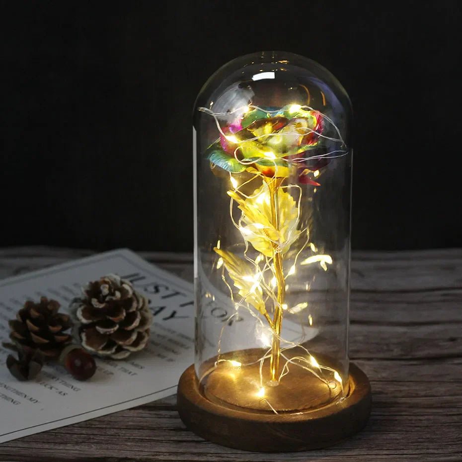 Virelle Maison - Rose préservée sous cloche en verre avec éclairage LED | Virelle Maison