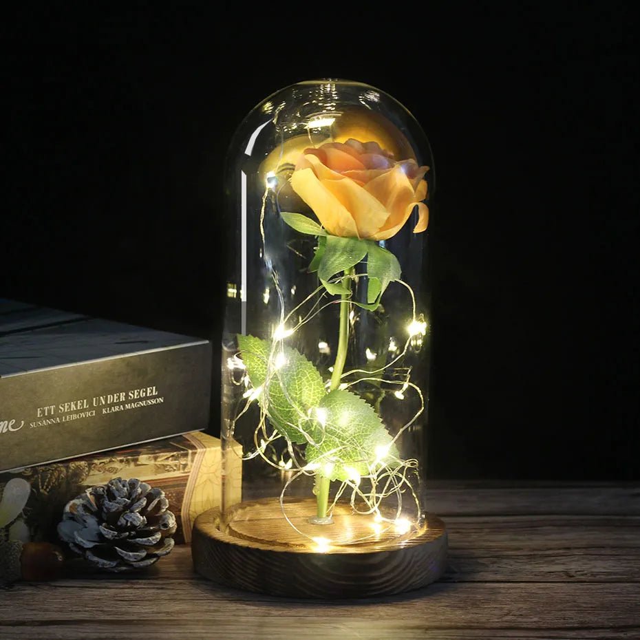 Virelle Maison - Rose préservée sous cloche en verre avec éclairage LED | Virelle Maison