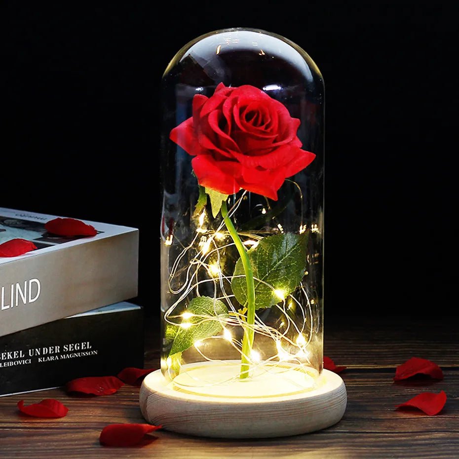 Virelle Maison - Rose préservée sous cloche en verre avec éclairage LED | Virelle Maison