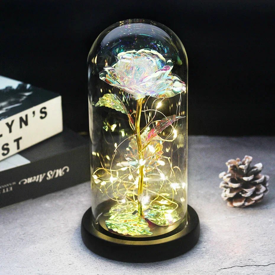 Virelle Maison - Rose préservée sous cloche en verre avec éclairage LED | Virelle Maison